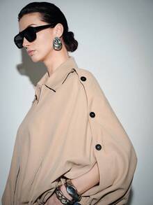 Lumivelle 女士纯色翻领休闲百搭日常长袖外套 - 卡其色 - 查看 4
