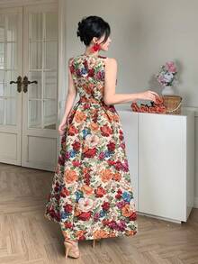 DAZY Women's Elegant Floral Print Round Neck Sleeveless Mid-Length Dress, Summer,Wedding Guest Dress Women Sundress Boho - Red - View 2