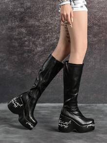 Sugerpunk Women's Zipper PU Leather Over-The-Knee Boots, Fashionable & Versatile Daily Wear - Black - View 1