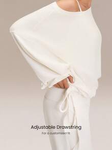 GLOWMODE SoftSerene Modal Own Your Flow Soft Silky-Smooth Breathable Waist Length Adjustable Drawstring Hem One-Shoulder Pullover Sweatshirt Daily Casual Wear - White - View 3