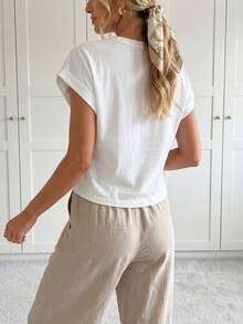 SHEIN LUNE Batwing Sleeve Round Neck Tee,Casual - White - View 2