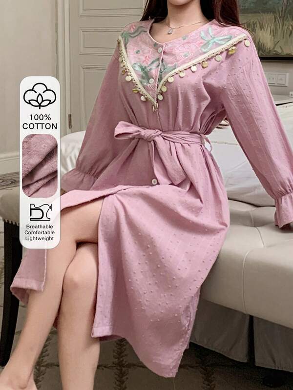 DAZY Colorful Lace Patchwork Loose Long Cardigan, Long Sleeve Robe, Women Spring Loungewear Outerwear