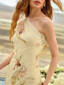 MOTF PREMIUM VESTIDO ASIMÉTRICO DE LONGITUD MEDIA CON ESTAMPADO FLORAL ROMÁNTICO PARA MUJER EN PRIMAVERA/VERANO - Multicolor - Ver 3