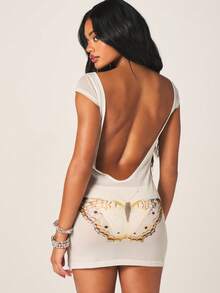 MISSGUIDED Đầm lưới xuyên thấu dành cho nữ với họa tiết bướm và phần lưng hở sâu. - Nhiều màu - Xem 3