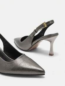 秋冬女士尖头高跟鞋，带绑带和后跟带，通勤风格，优雅，猫跟，派对鞋 - 銅色 - 查看 13