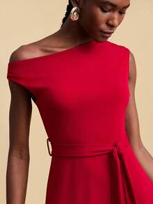Travachic Elegantes Kleid mit schräger Schulter und ärmellos - Rot - Übersicht 7