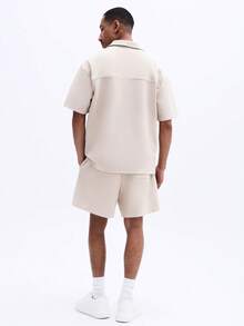 SUMWON Men's Relaxed Fit Polo And Drawstring Shorts Co Ord Set With Chest Logo Casual Summer Matching Two Piece - Apricot - View 2