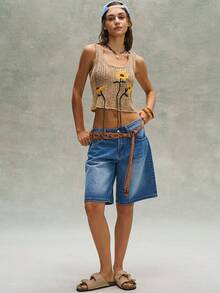 Bohemela Áo tank top dệt kim ngắn tay thêu họa tiết cổ điển, phong cách thường ngày, thích hợp cho mùa hè. - Màu xanh lam - Xem 6