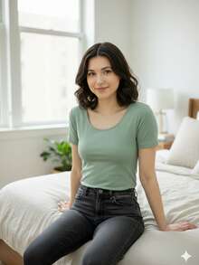 PLAYERA BASICA PARA MUJER. CAMISETA DE LICRA PARA DAMA - verde menta - Ver 2