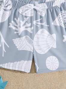 男童时尚休闲印花沙滩短裤，适合游泳、夏季度假、海滩、泳池、假日派对等场合 - 灰色 - 查看 4