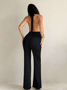 Sirith Backless V-Neck Fitted Jumpsuit, Elegant Sexy Minimalist Versatile Spring/Autumn - Black - View 2