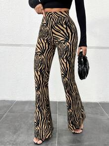 SHEIN Cottnline Women'S Leopard Print Flare Pants - Multicolor - View 5