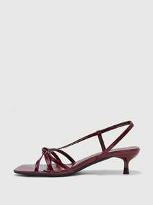 CUCCOO BIZCHIC 女士鞋履 春夏新款酒红色条纹露趾中跟凉鞋 简约时尚舒适 日常百搭通勤凉鞋 女士鞋履 - ~酒紅 - 查看 10