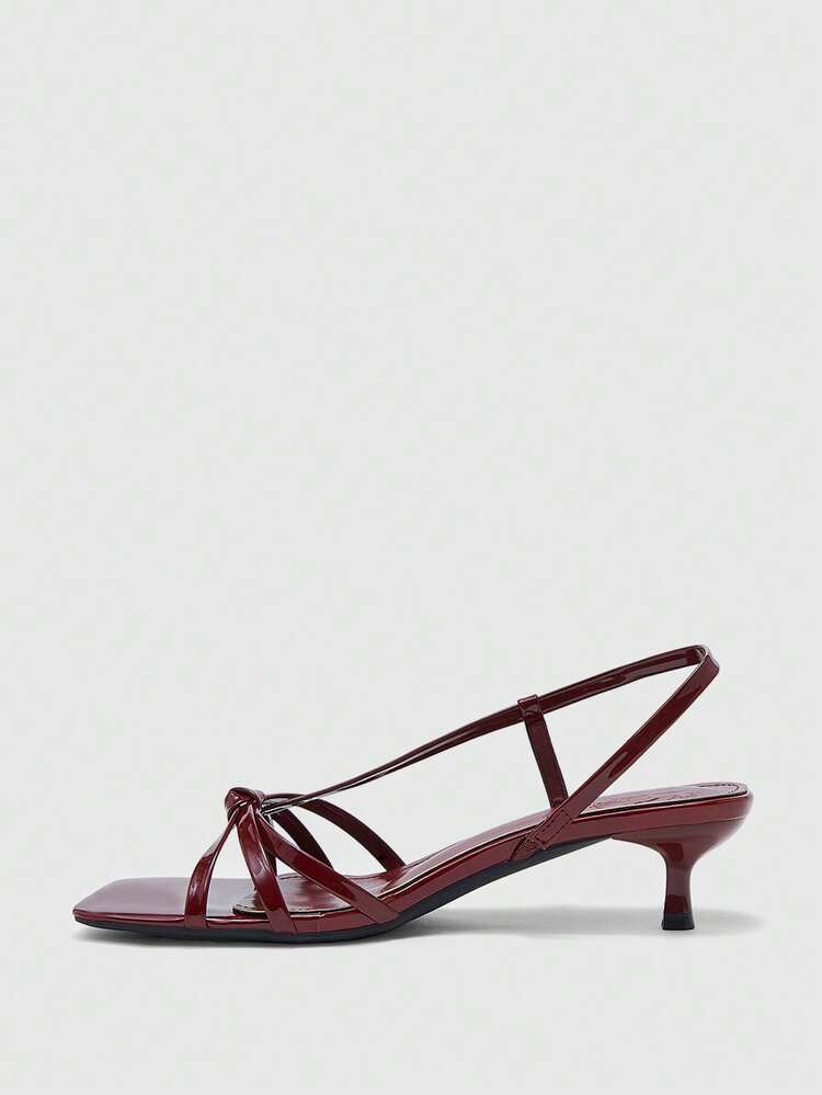 CUCCOO BIZCHIC Women Shoes Spring And Summer New Burgundy Stripe Open-Toed Women's Middle Heel Sandals Simple, Stylish And Comfortable Daily Versatile Commuter Women's Sandals Women's Shoes