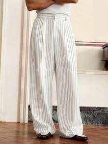 SWAVVY Men's Solid Color Pleated Wide Leg Loose Casual Long Pants,For Spring And Autumn - White - View 3