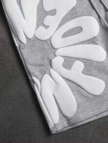 SLATEMANN 男士休闲字母印花抽绳腰短裤，夏季 - 灰色 - 查看 4