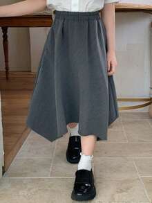 DAZY Young Girls Woven Plaid Asymmetric Skirt, Young Girl Fall Clothes - Dark Grey - View 6