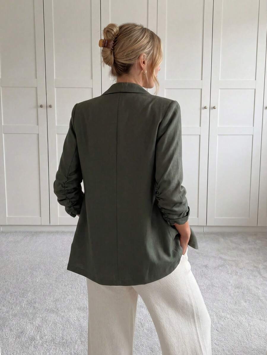 Easowa 女士经典西装外套，适合日常通勤、商务休闲、秋冬季办公室穿着，休闲百搭。 - 軍綠色 - 查看 1