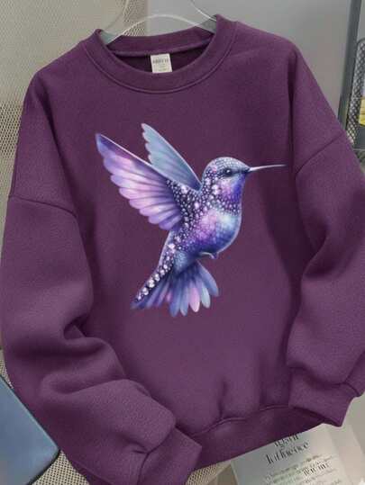 Sudadera casual para mujer con cuello redondo y manga larga, diseño holgado, material cómodo, bordado de mariposa, primavera otoño, uso diario