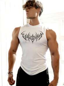 GymBeat Men's Gothic Style Print Slim Fit Athletic Tank Top - White - View 3
