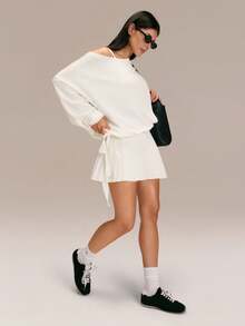 GLOWMODE SoftSerene Modal Own Your Flow Soft Silky-Smooth Breathable Waist Length Adjustable Drawstring Hem One-Shoulder Pullover Sweatshirt Daily Casual Wear - White - View 6