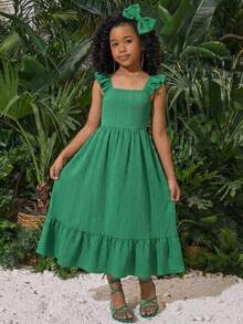 SHEIN Tween Girls' Loose Casual Vacation Dress - Green - View 8
