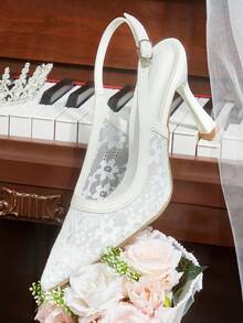 CUCCOO HITCHD Zapatos de tacón de punta elegantes de encaje para mujer, adecuados para el uso diario - Blanco - Ver 13