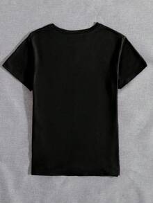 EMERY ROSE Áo thun ngắn tay cổ tròn in hình trái tim cỡ lớn dành cho nữ, kiểu dáng thường ngày, đa năng. - màu đen - Xem 2