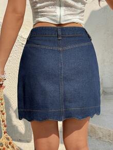 Sunnyshic Women's High Waist Single-Breasted Pocket Casual Denim Skirt - Blue - View 2