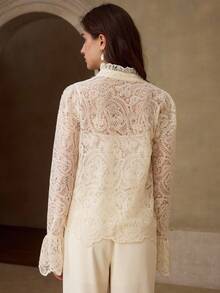 MOTF PREMIUM SPRING/SUMMER NEW LACE FRILL COLLAR LONG SLEEVE WOMEN TOP - Apricot - View 3