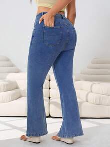 Spring/Summer New Versatile Casual Denim Jeans, Suitable For Outings, Parties, Music Festivals, Back To School, Graduation, Commuting, Vacations, Streetwear, Weddings, Home Leisure, Shopping, City Walks And Multiple Occasions. High-Stretch Washed Blue, Slit, Skinny Flare, Plus Size - Baby Blue - View 2