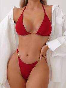 Oceva 夏季沙灘露背無背心比基尼套裝 - 紅色 - 查看 3