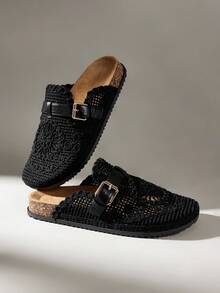 Solecia Women's Casual Slip-On Mule Shoes With Buckle Design, Versatile For Daily Wear - Black - View 1