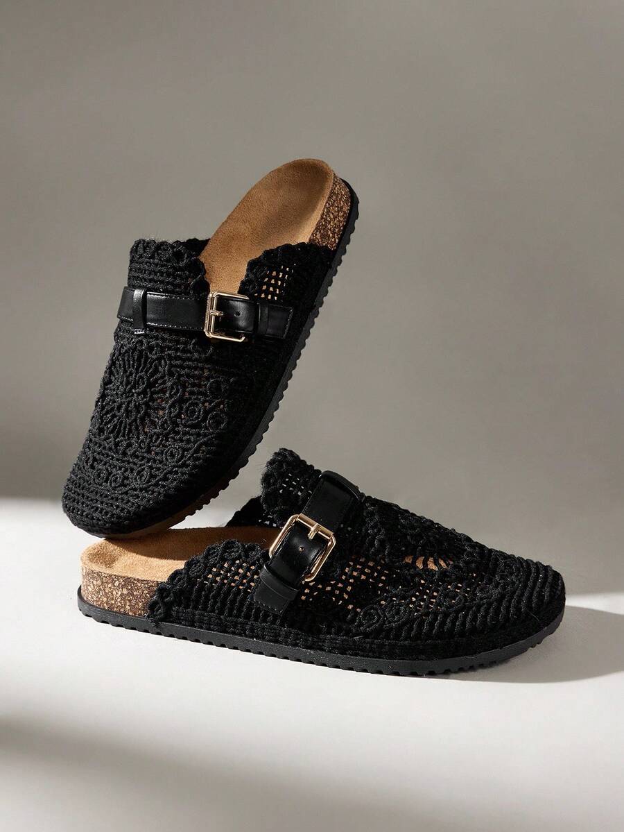 Solecia Women's Casual Slip-On Mule Shoes With Buckle Design, Versatile For Daily Wear - Black - View 1