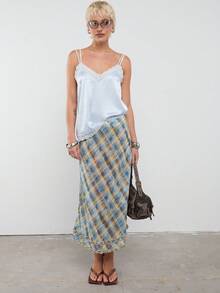 COUREZ Falda midi transparente de talle bajo con detalle de volante en el bajo - Azul - Ver 4