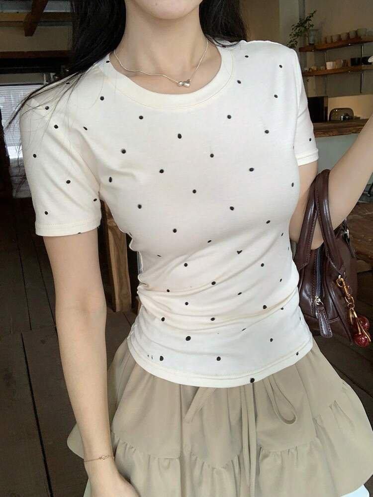 Solid Color Round Neck Fitted Short Sleeve Women T-Shirt Summer