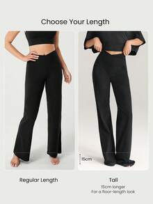 GLOWMODE 35" FeatherFit™ Long Strides Buttery-Soft Sweat-Wicking Stretchy Crossover Waist Tall Side Pockets Wide-Leg Pants Low Impact Yoga Pilates Studio Daily Wear - Black - View 3