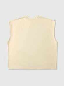 ROMWE MEN Street Life 男士印花铆钉宽松背心 - 杏色 - 查看 3