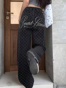 DAZY 女士做旧水洗韩式休闲牛仔裤 - 黑色 - 查看 5