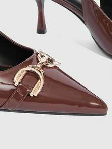 CUCCOO SZL Women's High Heel Pumps, Embroidered Mesh Rhinestone Pointed Toe Stiletto Heel Slingback High Heel Sandals, Mesh Khaki Elegant High Heel Pumps - Brown - View 6