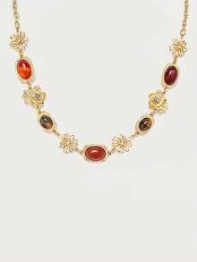 Glisma Women's Chain Necklace,Premium/Old Money/Classy,18K Gold-Plated,Sexy/Vintage,For Mom/Women/Girl/Mother,Summer/Beach/Prom/Party,Layered/Gemstone/Beaded/Crystals,Charm/Chunky - Gold - View 6