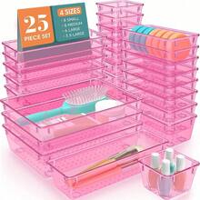 Caja de almacenamiento de cosméticos con estilo de cajón, juego de cajas de almacenamiento con cajón transparente, bandejas de varios tamaños, caja de almacenamiento multifuncional, puede almacenar diversos artículos pequeños como cosméticos, ropa, útiles escolares, herramientas pequeñas y vajilla, muy adecuado para tocadores, cocinas y cajones de oficina. - Rosa - Ver 1