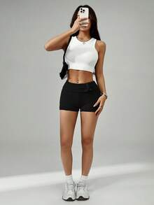 SHEIN PETITE Women Casual Knit Pants, Suitable For Spring/Summer - Black - View 8