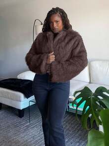 Tyla Gomez 秋冬女士前开蓬松大衣 - 鏽棕色 - 查看 1