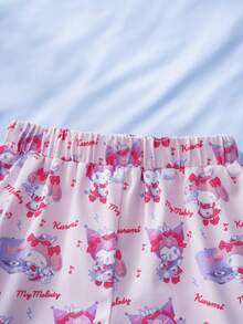 HELLO KITTY AND FRIENDS | SHEIN 女童卡通图案短袖上衣和裤子睡衣套装 - 粉色 - 查看 10