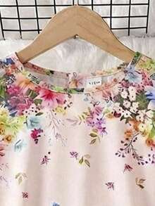 SHEIN 少女仿领短袖印花连衣裙 - 淺粉色 - 查看 5