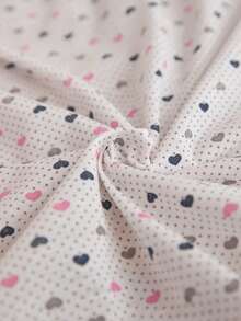 SHEIN Cotton Comfy Pajama Set With Button Detailed Sleep Shirt And A Short With Cute Heart Pattern - White - View 5