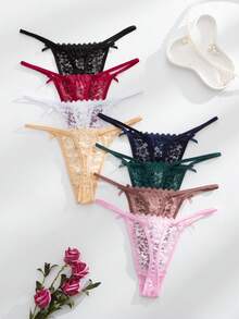 8pcs/Set Romantic & Sexy Lace Ladies Underwear G-String Lingerie - Multicolor - View 4