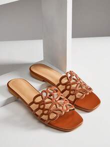 SHUZIA Sandal đế bằng nữ thanh lịch với họa tiết hoa khoét hở. - Màu Tím - Xem 6