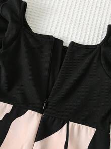 Bubblio 女婴可爱几何拼接欧根纱荷叶边连体衣，夏季 - 黑色 - 查看 5